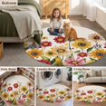 thumbnail image 6 of Retro Yellow Round Area&nbsp;Rug 5ft Red Daisy Watercolor Floral Linen Texture Non-Slip&nbsp;Washable Circle Rugs Soft Felt Indoor Floor Mat for Bedroom Kitchen Living Room Bathroom, 6 of 9
