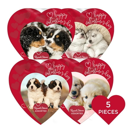 RUSSELL STOVER Valentine's Day Puppy Heart Assorted Milk & Dark Chocolate Gift Box, 3.1 oz. (5 pieces)