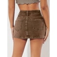 thumbnail image 2 of Coffee Brown High-Waisted Bodycon Denim Mini Skirt With Front Pocket, 2 of 27