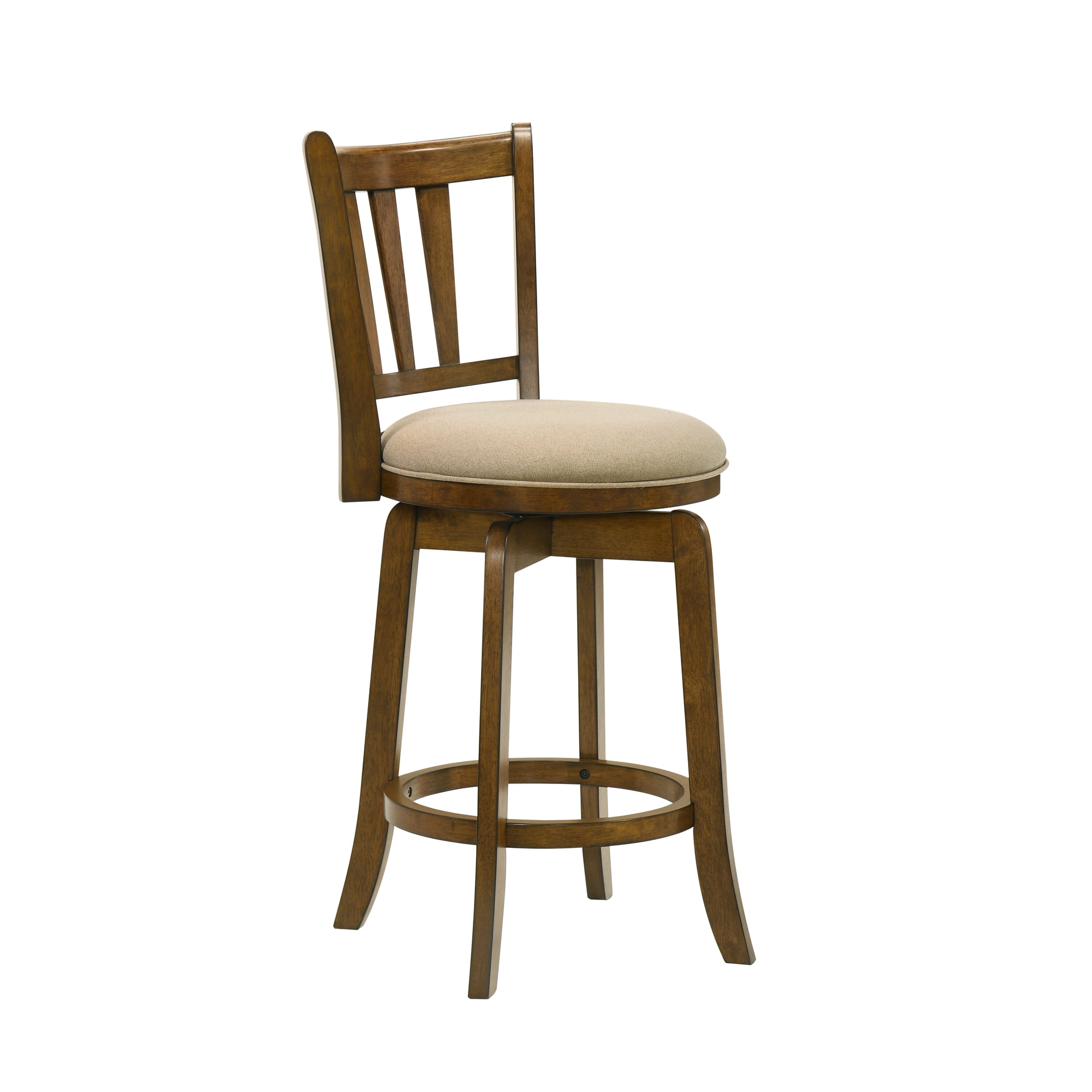 Wren Modern Farmhouse Swivel Wood Counter Height Kitchen Bar Stool in Sepia Brown Finish with Light Scone Fabric Upholstered Seat - Set of 4