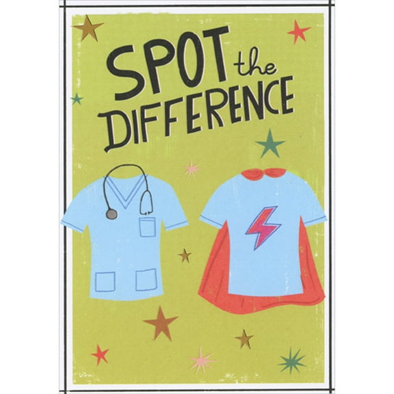 Designer Greetings Spot the Difference: Red Superhero Cape on Blue Scrubs Nurse's Day Card