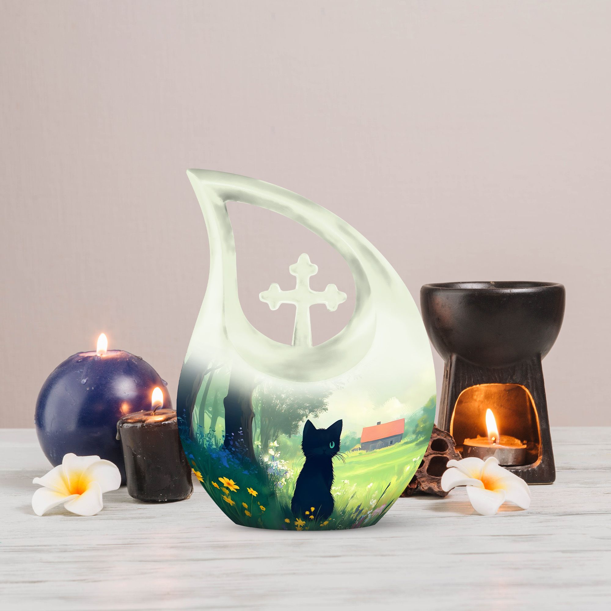 MUKTIVE Cat Urn - Tear Drop Urns for Human Ashes - 10 Inch Pet Memorial Cremation Urn - Urns for Adult Male & Female - Large Box