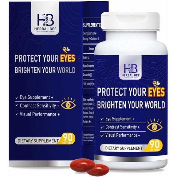 Herbal Bee Eye Vitamins Softgels with Lutein and Zeaxanthin, Vision Supplement, 90 Count