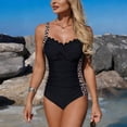thumbnail image 2 of Duqingm Swimming Suits for Women One-Piece Swimsuits Solid Color Bikini One Piece Swimsuit V Neck One Piece Womens Swimwear Coffee,L, 2 of 5