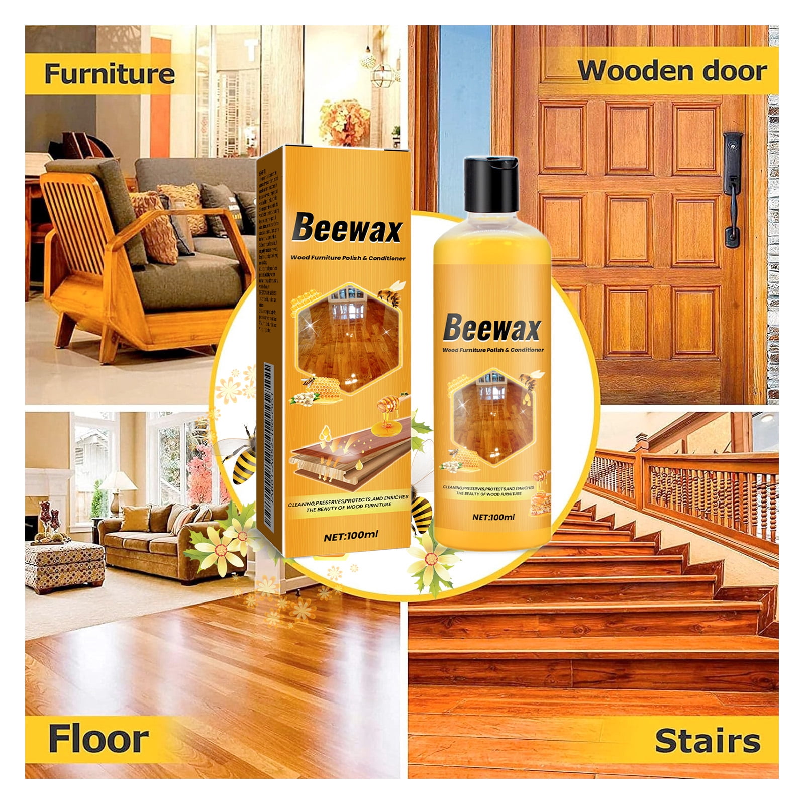 Alvantor Beeswax Wood Polish and Conditioner for Furniture, Waterproof and Restorer Wood Wax, Multipurpose Beeswax Furniture Cleaner, 3.38fl.oz