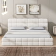 thumbnail image 1 of Euroco Upholstered Queen Size Platform Bed with Tuft Headboard, White, 1 of 11