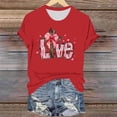 thumbnail image 2 of Hyknon Hauts pour Femmes Été Saint-Valentin Imprimé Manches Courtes Col Rond Haut/chemise Pull Doux Polyvalent pour Sortir, 2 of 4