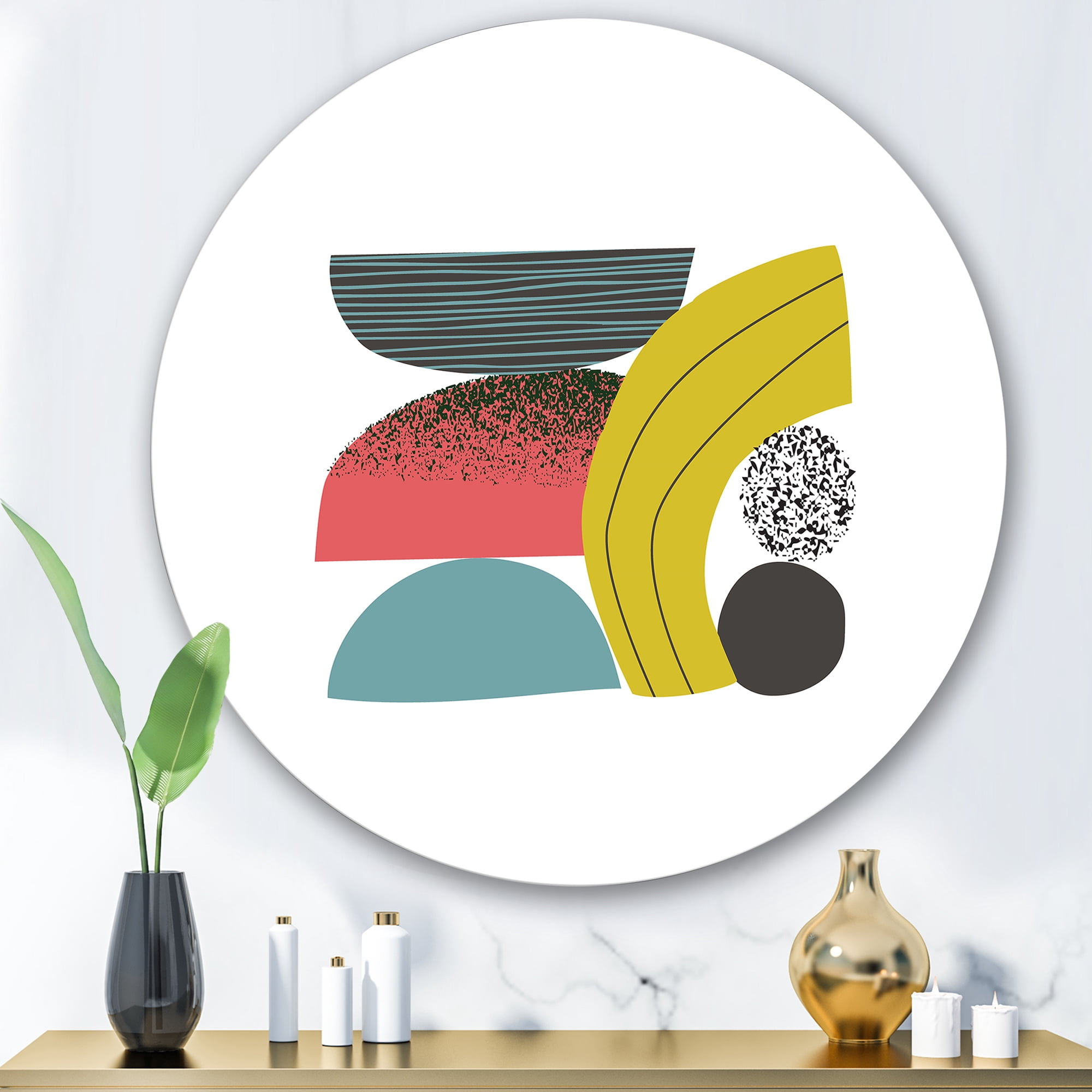 Designart 'Abstract Colorful Geometric Art Collage II' Modern Circle Metal Wall Art 36x36 - Disc of 36