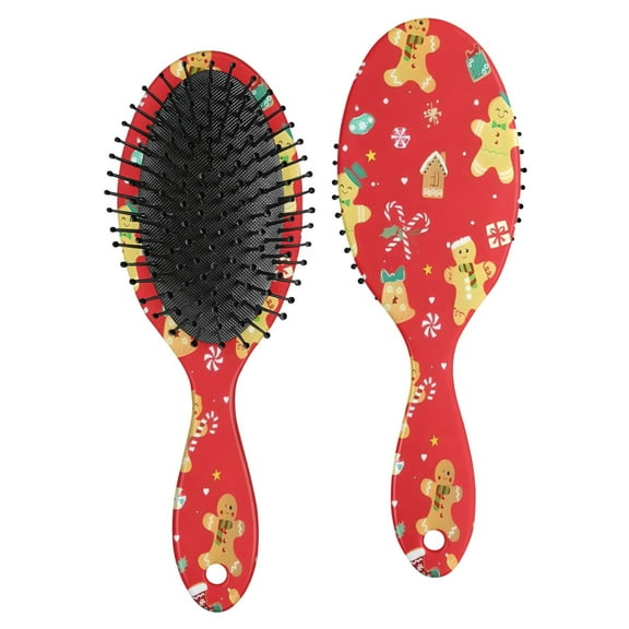 Red Christmas Gingerbread Man Pattern Hair Brush,Girls Detangling Hair Brush,Glide Through Tangles with Ease for Wet & Dry Hair,8.8"X2.8"