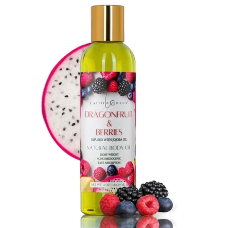 Dragonfruit & Berries Natural Body Oil, Lightweight Hydrating Formula with Antioxidants, 4 oz by LatherGreen