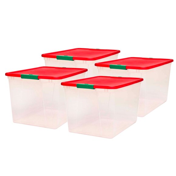 Homz 64 Qt Secure Latch Clear Plastic Storage Container Bin w/ Lid (4-Pack)