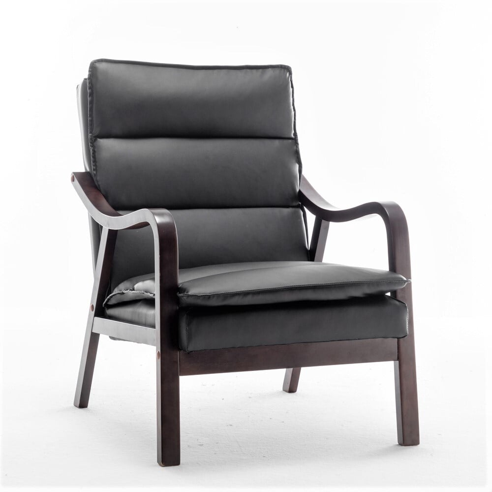 Uspridefurniture Clovis 24.8" Wide Mid-Century Modern Faux Leather Armchair, Black