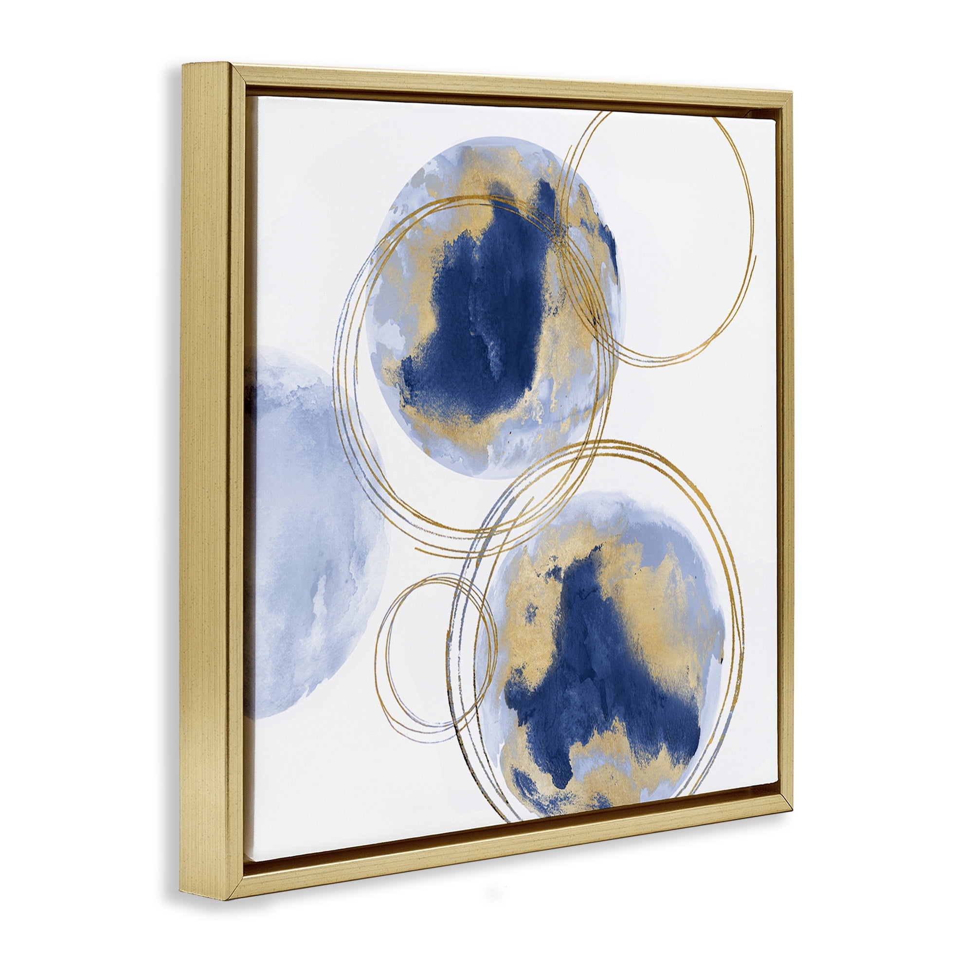 Stupell Industries Golden Rings and Circles Abstraction Abstract Painting Gold Floater Framed Canvas Art Print Wall Art, 25 x 25