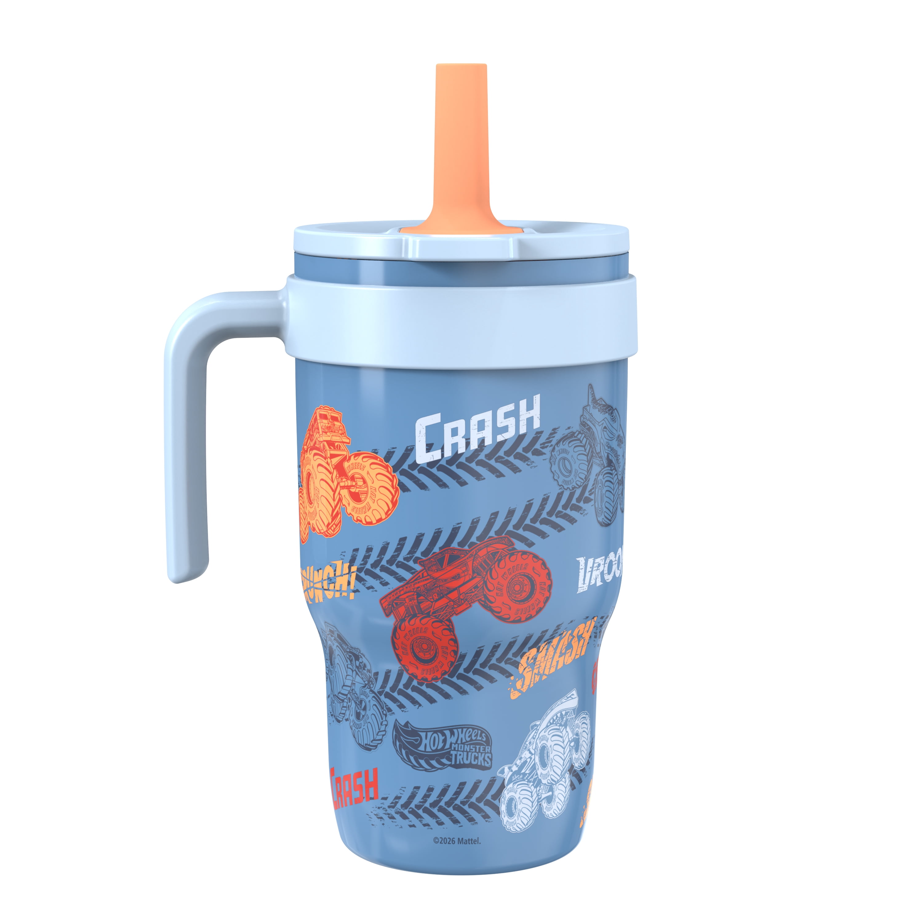 Zak Designs 10oz Hot Wheels Double Wall Stainless Steel Cruiser Tumbler with Handle and Soft Silicone Straw, Leak-Proof