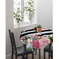thumbnail image 4 of Pink Flowers Suqare Tablecloth - 54 x 54 Inch, Spring Floral Butterflies Black White Striped Farmhouse Waterproof & StainResistant Tablecloth, Washable Oil-proof Table Cover for Dining/Party/Wedding, 4 of 9