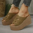 thumbnail image 2 of Xfvqtps Flatform Sandals Women Slide Thick Sole High Heels Peep Toe Hollow out Soft Sole Comfortable Non Slip Leather Beach Summer Slide Sandals Brown, 2 of 9