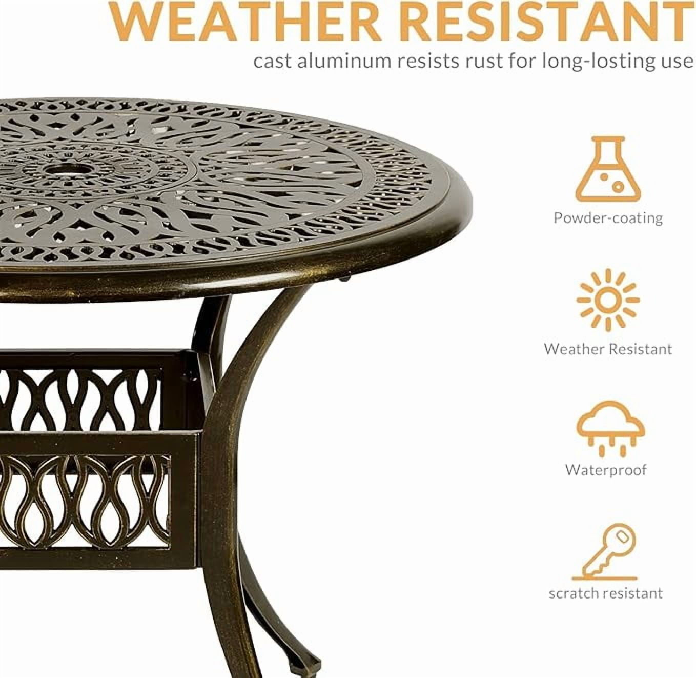 W WARMHOL 5-Piece Outdoor Patio Dining Set, All-Weather Cast Aluminum Patio Furniture Set for Backyard Garden Deck with 4 Chairs, 4 Cushions and 35.4" Round Table, 2" Umbrella Hole, Blue