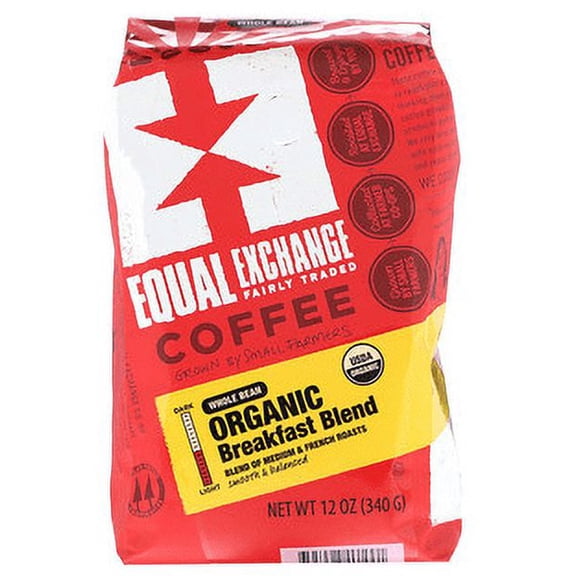 Equal Exchange Organic Whole Bean Coffee - Breakfast Blend - Case of 6 - 12 oz.