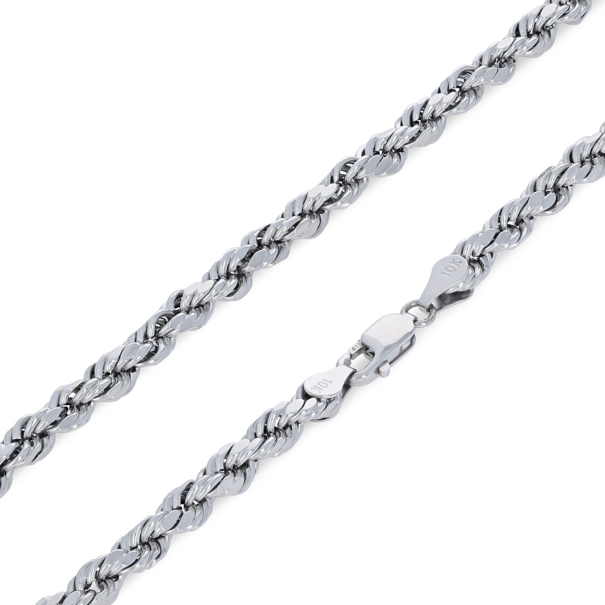 Nuragold 10K Real White Gold Rope Diamond Cut Chain Bracelet 7"-9" (2mm-5mm) Italian Jewelry for Men & Women