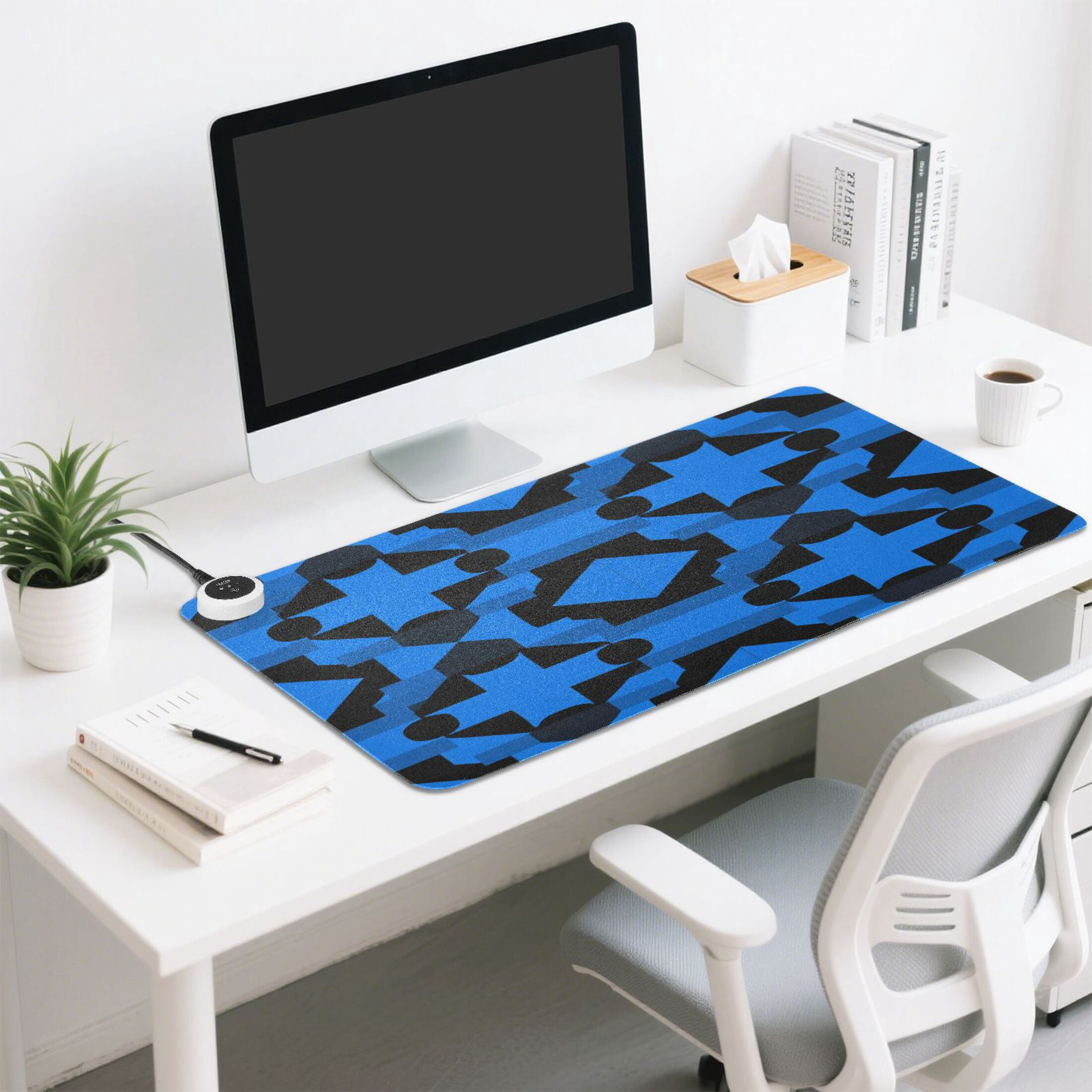 Large Heated Desk Mat Mouse Pad 31.5"x13"PU Leather Graphene Heating Desk Warmer with 3 Temperature Settings 110V US Plug Non-Slip Warm Pad for Home, Office, and Gaming Dark Blue Black Plaid