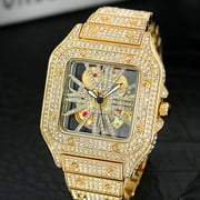 Glamorous Luxury Watches - Stylish Dial with Dazzling Rhinestones Elegant Men's Quartz Watch Perfect for Everyday Wear and Special Occasions