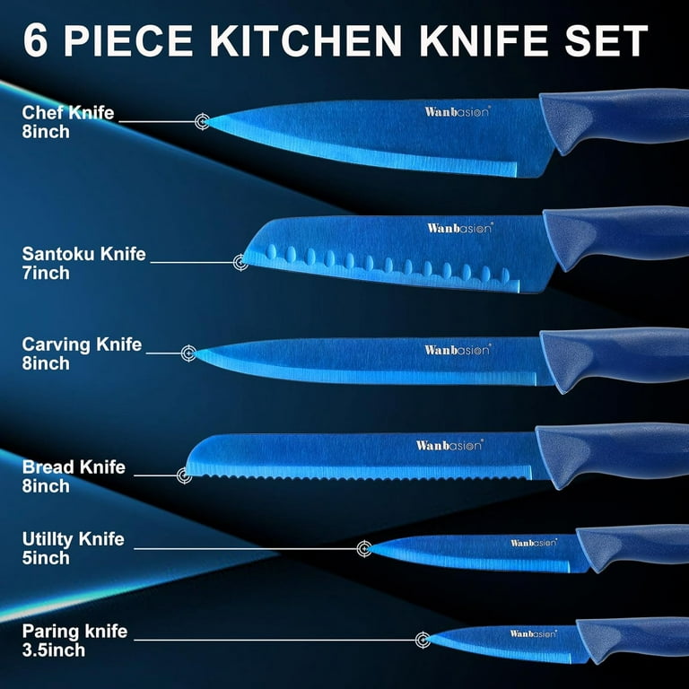 Wanbasion 7 Piece Blue Kitchen Knife Set with Magnetic Strip, Kitchen Knife  Set Stainless Steel, Sharp Knife Set for Kitchen for Meat Vegetable