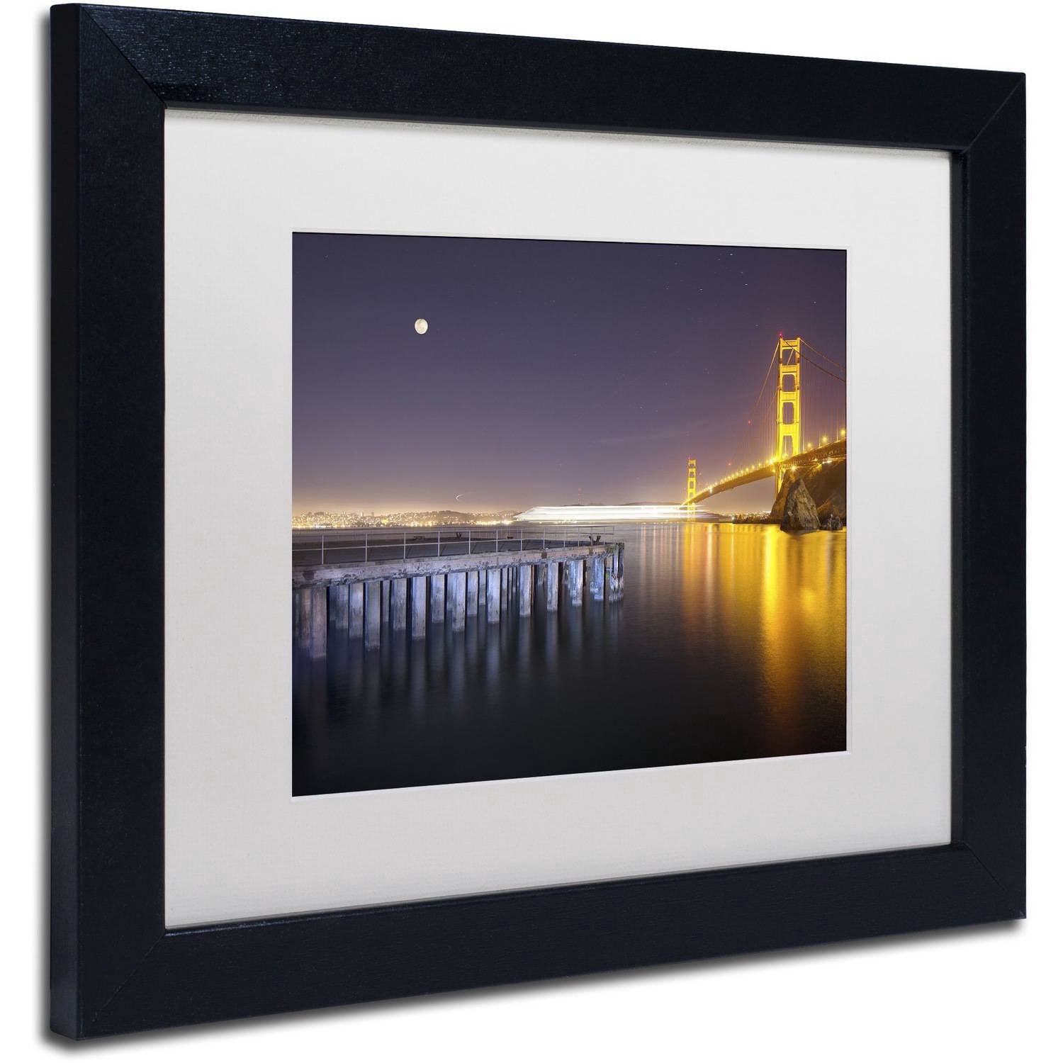 Trademark Fine Art "Golden Gate Pier and Stars" Canvas Art by Moises Levy White Matte, Black Frame