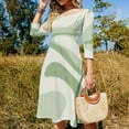 thumbnail image 4 of Abstract Green Wavy Pattern Design Flare Dress Square Neck Dress Elegant Female Fashion Printed Dress, 4 of 9