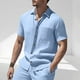 thumbnail image 1 of Blusa y camisa de manga corta con cuello vuelto para hombre, de verano, de color liso, de manga corta, con solapa y botones, estilo cárdigan, con bolsillo, blusa de moda, camisa de poliéster para homb, 1 of 9