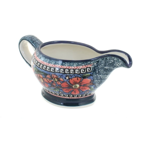 Blue Rose Polish Pottery Jungle Flower Gravy Boat