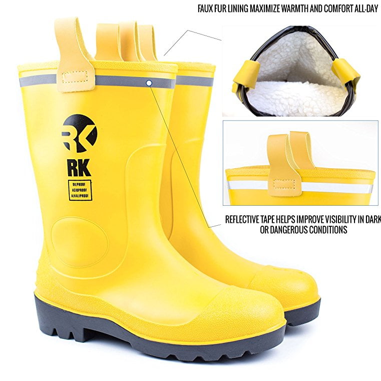 boots with yellow logo on sole