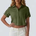 thumbnail image 5 of HADST Womens Linen Cropped Button Down Shirts Short Sleeve Roll Tab Collared Crop Blouse Loose Fit Summer Tops with Pockets, 5 of 7