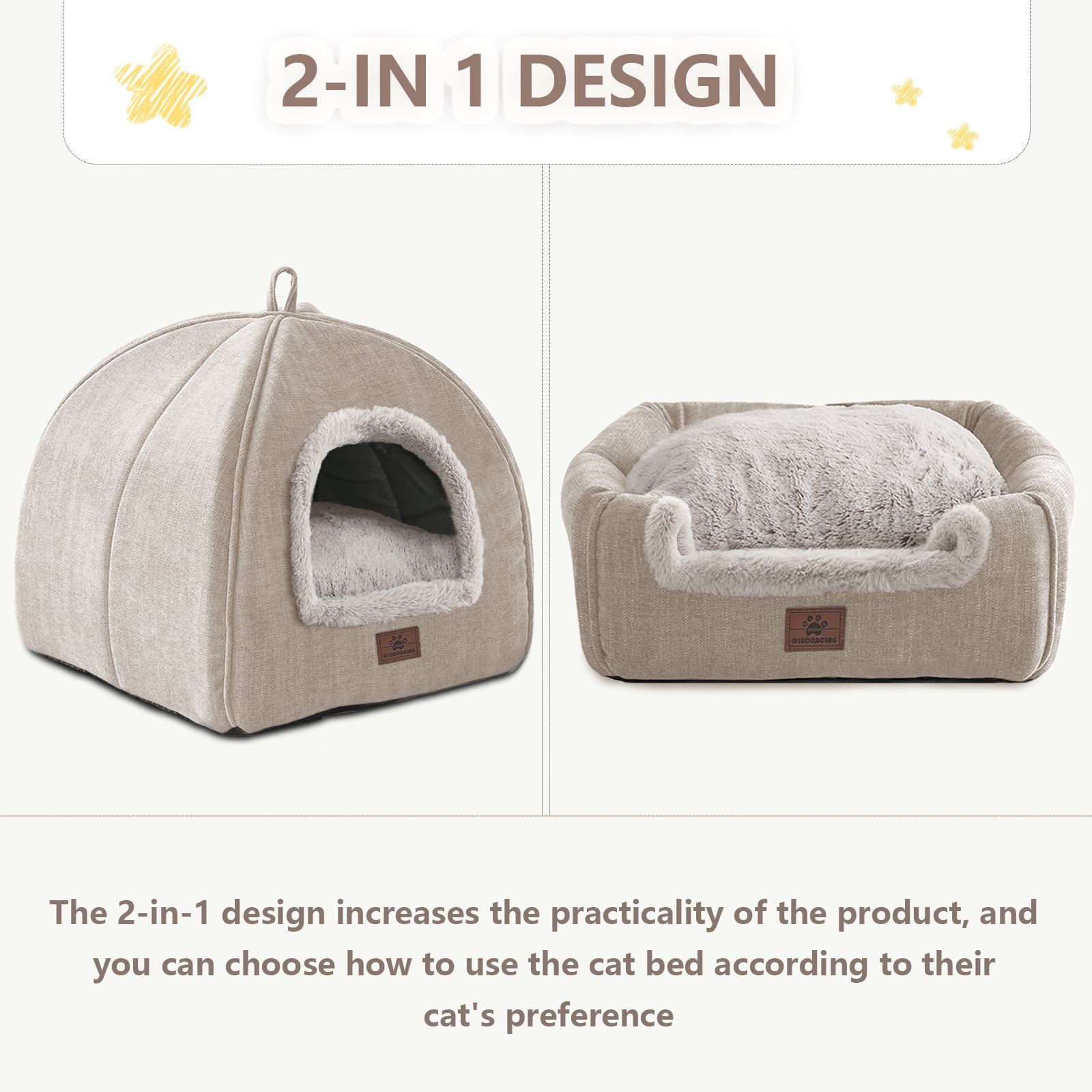 Cat Bed for Indoor Cats - Cat Cave Bed Cat House Cat Tent with Removable Washable Cushioned Pillow