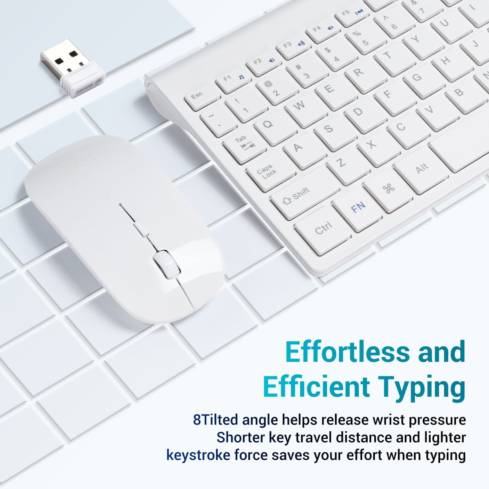 RVP+ Wireless Keyboard and Mouse Ultra Slim Combo, 2.4GHz Cordless USB Mouse and Keyboard PC Laptop Computer - White (RVP-KM100-W)