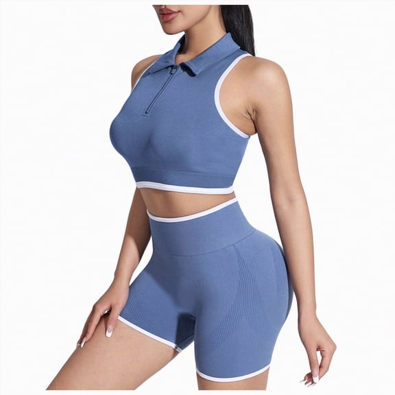 TOWED22 Women 2 Piece Workout Sets Padded Yoga Tank Top High Waisted Biker Shorts(Blue,S)