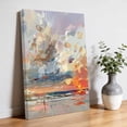 thumbnail image 3 of Canvas Wall Art Summer Ocean Canvas Art Print Sunset Oil Painting Blue Red and Orange Pictures Wall Decor for Living Room Bedroom Artwork Decorations Stretched Framed Ready to Hang 8"x12", 3 of 9
