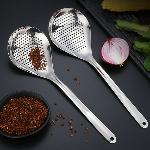 Travelwant Large Scoop Colander,Skimmer Slotted Spoon,Stainless Steel Slotted Spoon Skimmer Cooking Spoon Strainer Soups Pasta, Comfortable Grip Design Strainer Ladle