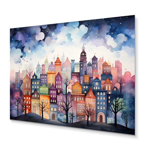 Designart "Bold Cityscape City Fog II" Cityscapes Metal Art Print