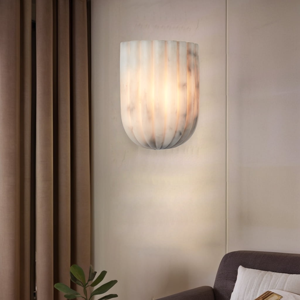Elegant Faux White Marble Sconce, Modern Resin Wall Mounted Light with Brass Finish for Bathroom, Living Room, Hallway, Stairway