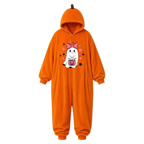 BOOMNY Halloween Unisex Men Womens Flannel Onesie Pajamas Hallowmas Pumpkin Ghost Graphic Long Sleeve Hooded Pjs Jumpsuit Cozy Warm Loungewear Homewear