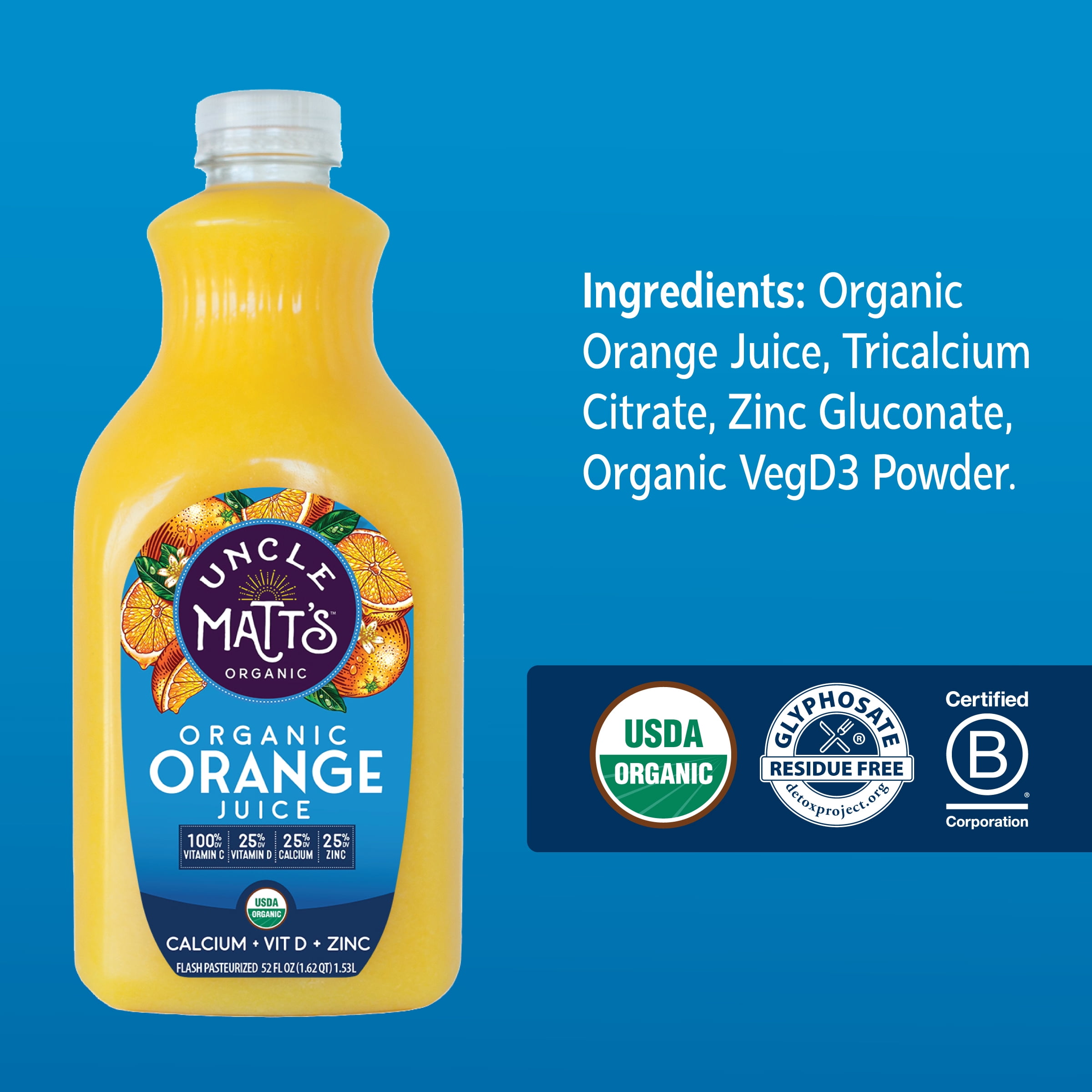 Uncle Matt's Organic Pure Organic Orange Juice with Calcium & Vitamin D + Zinc 52 fl Oz