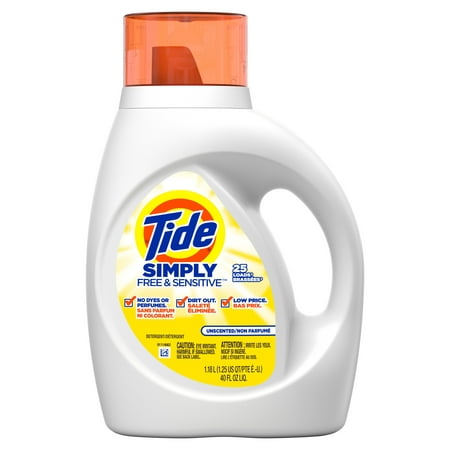 Tide Simply Free & Sensitive Liquid Laundry Detergent, 40 oz., 25