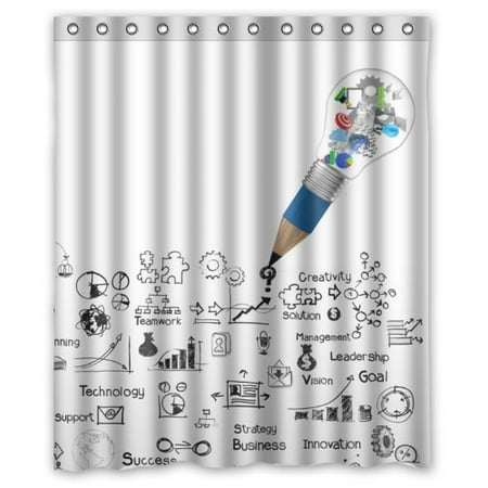 Shower Pencils - WOPOP Cool Design Idea Pencil Write Business Strategy Shower Curtain Waterproof Polyester Fabric Bathroom Curtain 60x72 inch