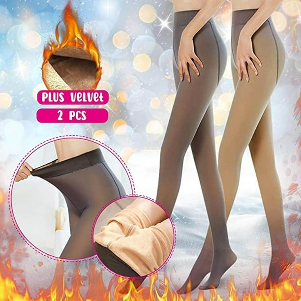 Pisexur 2PCS Thick Fleece Lined Tights for Women, Thicken Warm Translucent  Pantyhose, Stretchy High Waist Sheer Solid Leggings