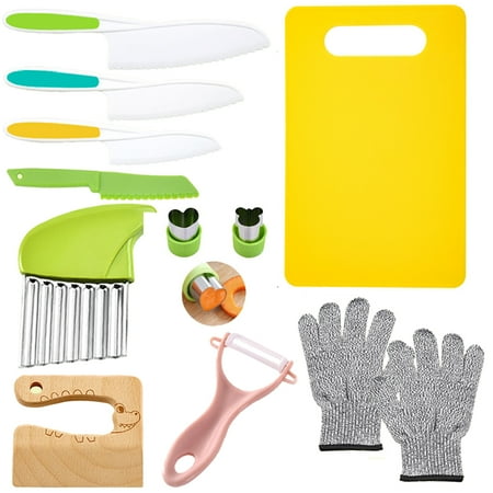 

Fuleadture 12 Pcs Wooden Kids Kitchen Knife Plastic Knife Set Serrated Edges Toddler Knife Potato Slicers Cutting Board Wood Kids Safe Knives for Real Cooking