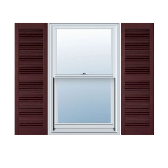18"W x 72"H Lifetime Vinyl, Custom Straight Top Center Mullion, Open Louver Shutters, w/Shutter-Loks (Per Pair), Bordeaux