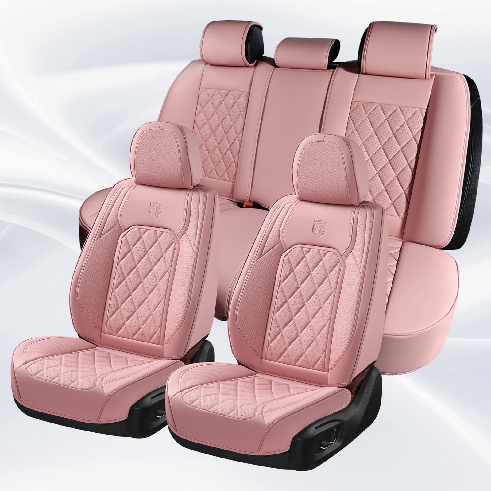 Coverado Pink Car Seat Covers Full Set, Waterproof Faux Leather Seat Protectors, Auto Interior Accessories Universal Fit Most Cars SUVs Pickup Trucks