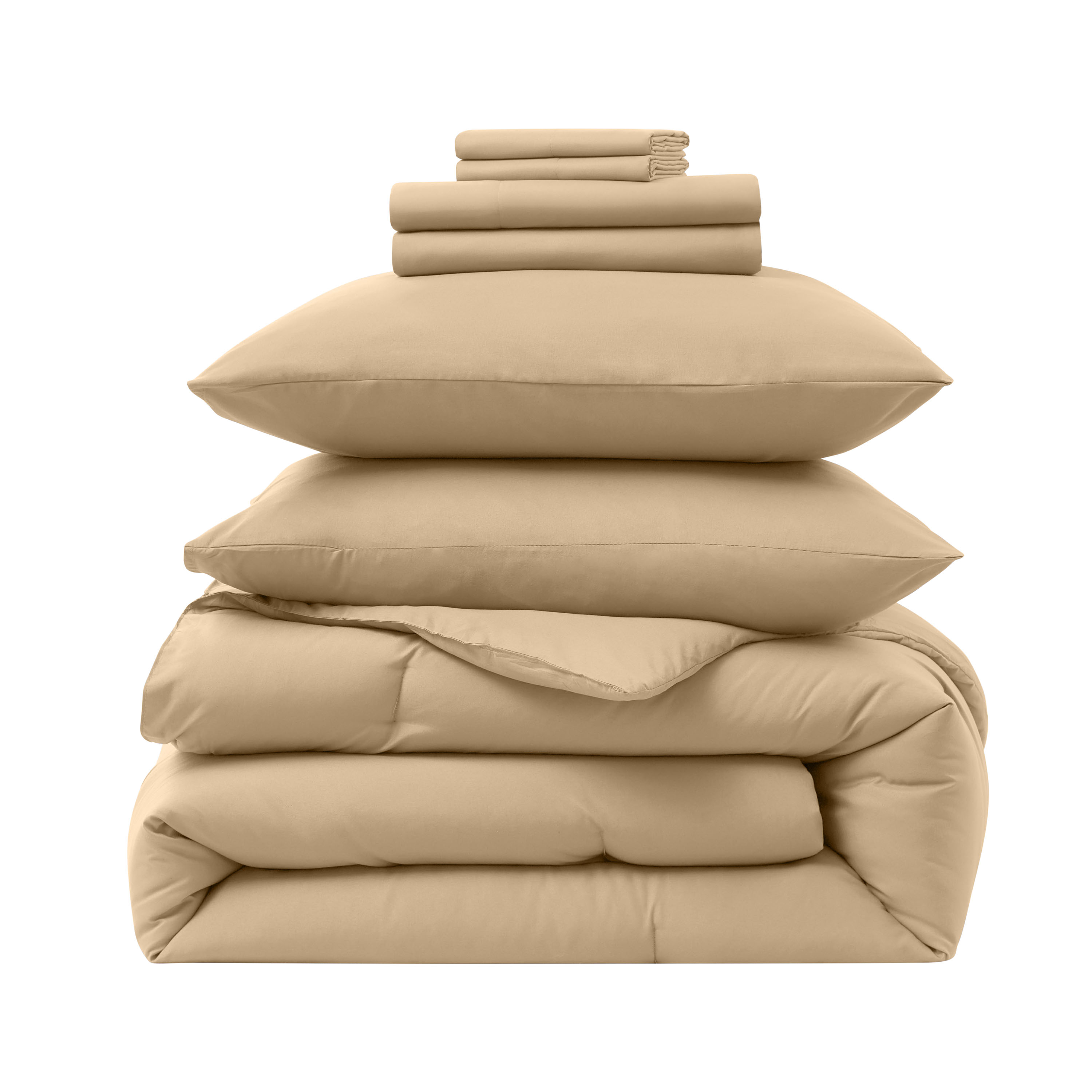 LammaLoe King SizeComforter Set, 7 Piece Bed in a Bag, Ultra Soft Bedding Comforter Set with Sheets, All Season Bed Set, Beige