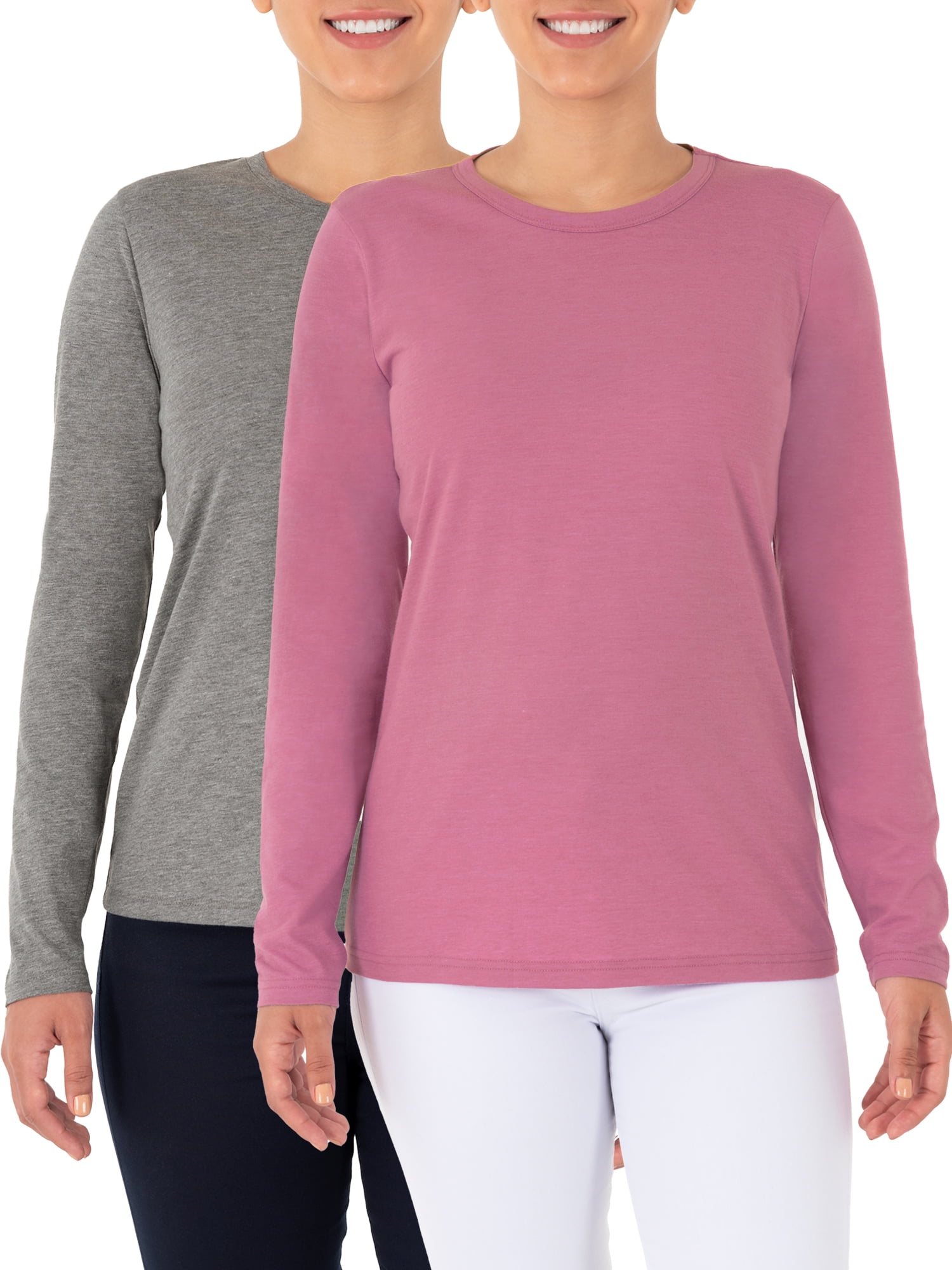 Time and Tru Women's Essential Pima Cotton Long Sleeve Crew Neck T ...