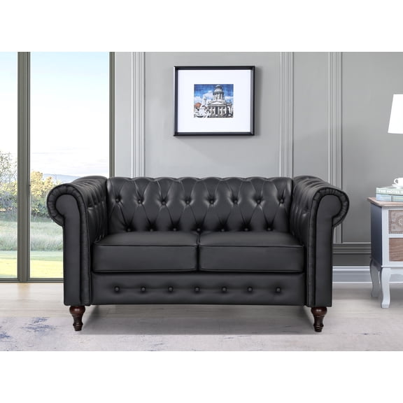 Uspridefurniture Oriskany Chesterfield Faux Leather Loveseat,Black